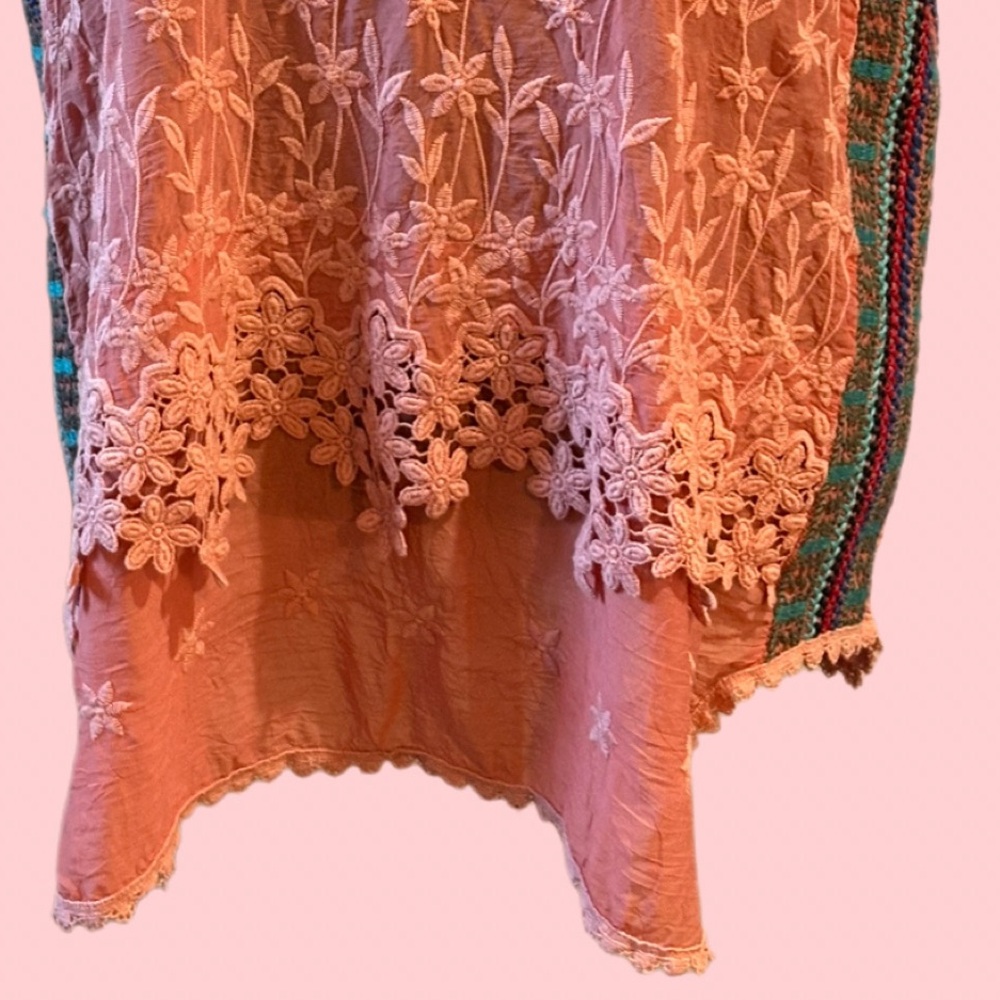 Like New Johnny Was! Orange button up sleeveless tunic embroidered sides size lg - Picture 6 of 15